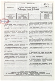 Technika drukowania płaskiego - Wykonanie formy drukowej - Nazwy i określenia BN-72/7401-10 / Centralne Laboratorium Poligraficzne.