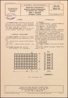 Budownictwo hydrotechniczne - Betonowe elementy prefabrykowane do zabudowy rzek i potok&oacute;w - Płyty z otworami - Wymagania i badania BN-80/8952-35 / Zdzisław Piechnik, Roman Sadło ; Instytut Meteorologii i Gospodarki Wodnej.