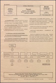 Cement - Kontrola międzyoperacyjna - Badanie surowc&oacute;w, p&oacute;łproduktu i gotowego produktu BN-83/6731-02 / [Stanisława Błach ; oprac. Instytut Przemysłu Wiążących Materiał&oacute;w Budowlanych].