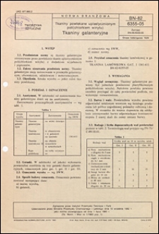 Tkaniny powlekane uplastycznionym poli(chlorkiem winylu) - Tkaniny galanteryjne BN-82/6355-05 / [Marianna Nocoń ; oprac. Zakłady Tworzyw Sztucznych ERG, Oława].