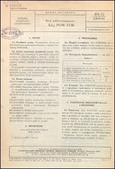 Kleje poliwinylooctanowe - Klej POW/FDB BN-72/6393-01 / Zjednoczenie Przemysłu Tworzyw Sztucznych ERG.