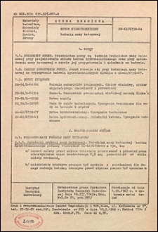 Beton hydrotechniczny - Badania masy betonowej BN-62/6738-04 / Instytut Techniki Budowlanej.