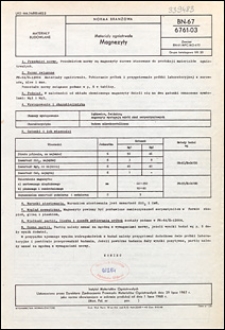 Materiały ogniotrwałe - Magnezyty BN-67/6761-03 / Instytut Materiałów Ogniotrwałych.