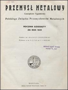 Przemysł Metalowy 1931 Spis rzeczy