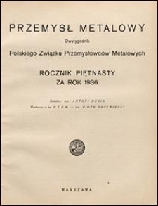 Przemysł Metalowy 1936 Spis rzeczy