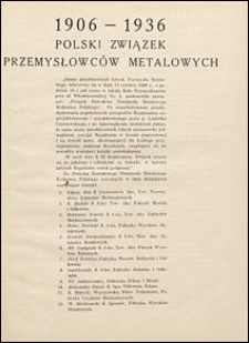 Przemysł Metalowy 1906-1936 Polski Związek Przemysłowców Metalowych
