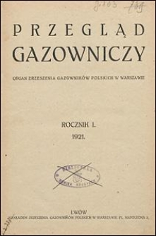Przegląd Gazowniczy 1921 Treść Rocznika I