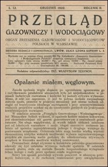 Przegląd Gazowniczy i Wodociągowy 1922 nr 12