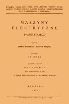 Maszyny elektryczne prądu stałego. Cz.1, Zasady działania i budowy prądnic