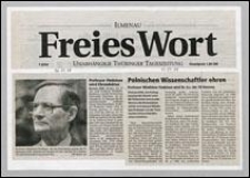 Wycinki prasowe z gazet niemieckich &bdquo;Ilmenau Freies Wort&rdquo;, &bdquo;Th&uuml;ringer Allgemeine&rdquo;, &bdquo;Ilmenau Ilmkreis Arnstadt&rdquo; i in., dotyczące nadania doktoratu honoris causa Technische Universit&auml;t Ilmenau prof. Władysławowi Findeisenowi