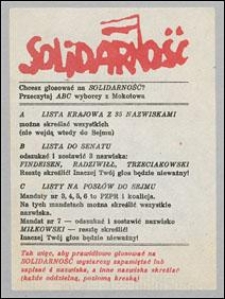 [Ulotka wyborcza]: Chcesz głosować na &bdquo;Solidarność&rdquo;? Przeczytaj ABC wyborcy z Mokotowa