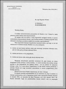 List Władysława Findeisena do ks. mgr Bogusława Wróbla, z dnia 19 lutego 1993 r.