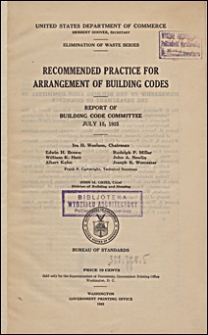 Recommended practice for arrangement of building codes : report of building code committee July 15, 1925