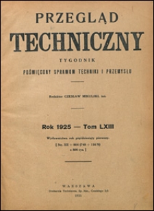 Przegląd Techniczny 1925 Spis rzeczy