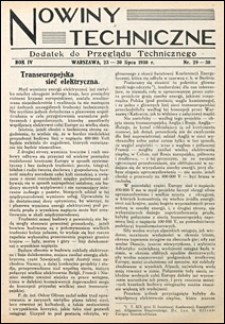 Nowiny Techniczne. Dodatek do Przeglądu Technicznego 1930 nr 29-30