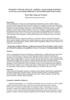 Fotografie w zbiorach cyfrowych &ndash; problemy z opracowaniem formalnym i rzeczowym na przykładzie Biblioteki Cyfrowej Politechniki Warszawskiej