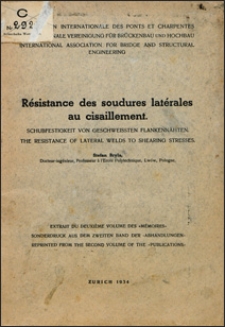 Resistance of lateral welds to shearing stresses