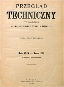 Przegląd Techniczny 1924 spis rzeczy