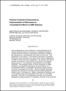 Polymer Inclusion Compounds byPolymerization of Monomers in/3-Cyclodextrin Matrix in DMF Solution