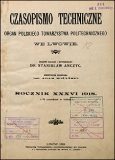Czasopismo Techniczne 1918 Spis rzeczy