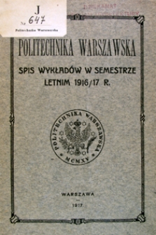 Spis wykład&oacute;w w semestrze letnim 1916/17 r.
