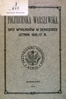 Spis wykładów w semestrze letnim 1916/17 r.