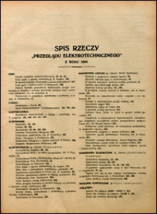 Przegląd Elektrotechniczny 1924 spis rzeczy