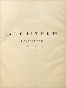 Architekt 1929 Spis Rzeczy
