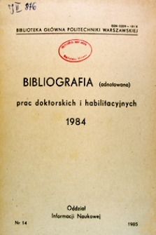 Bibliografia (adnotowana) prac doktorskich i habilitacyjnych 1984 nr 14