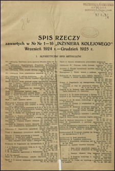 Inżynier Kolejowy 1924/1925 spis rzeczy