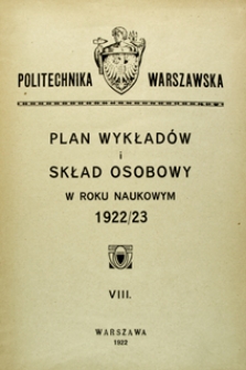 Plan wykładów i skład osobowy w roku naukowym 1922/23