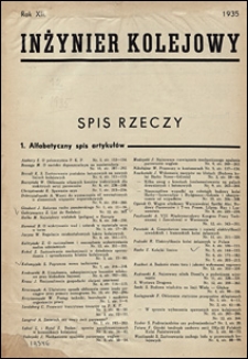 Inżynier Kolejowy 1935 spis rzeczy