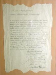 Adres gratulacyjny do Jego Magnificencji Rektora Politechniki Warszawskiej od przełożonych szkół średnich, Warszawa, 15 listopada 1915 r.