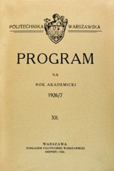 Program na rok akademicki 1926/27