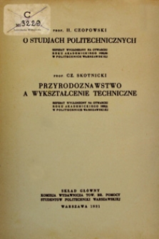 O studjach politechnicznych : referat wygłoszony na otwarciu roku akademickiego 1929/30 w Politechnice Warszawskiej