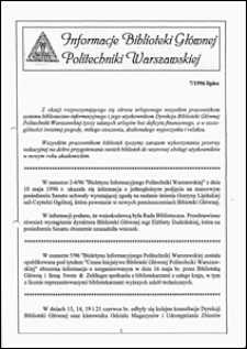Informacje Biblioteki Głównej Politechniki Warszawskiej 1996 nr 7