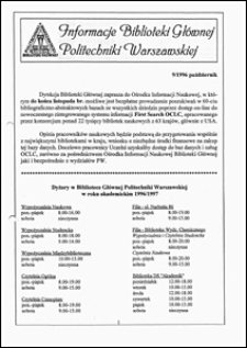 Informacje Biblioteki Głównej Politechniki Warszawskiej 1996 nr 9