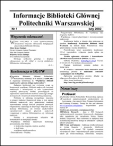 Informacje Biblioteki Głównej Politechniki Warszawskiej 2002 nr 1
