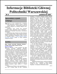 Informacje Biblioteki Gł&oacute;wnej Politechniki Warszawskiej 2007 nr 4