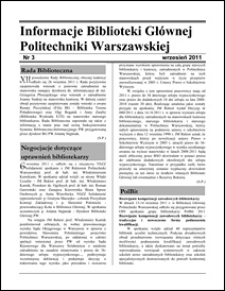 Informacje Biblioteki Głównej Politechniki Warszawskiej 2011 nr 3