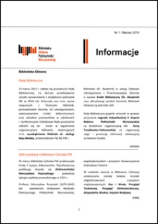 Informacje Biblioteki Głównej Politechniki Warszawskiej 2015 nr 1