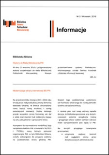 Informacje Biblioteki Głównej Politechniki Warszawskiej 2016 nr 3