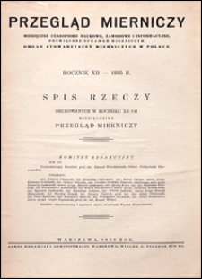 Przegląd Mierniczy 1935 spis rzeczy