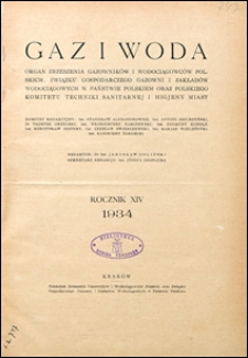 Gaz i Woda 1934 spis treści rocznika XIV
