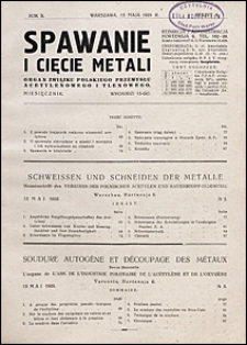 Spawanie i Cięcie Metali 1929 nr 5