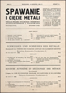 Spawanie i Cięcie Metali 1929 nr 8