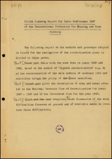 Polish Planning Report for Paris Conference 1947 of the International Federation for Housing and Town Planning