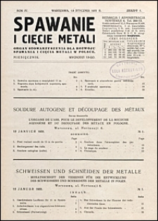 Spawanie i Cięcie Metali 1931 nr 1