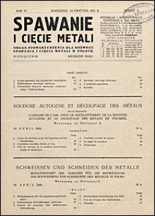Spawanie i Cięcie Metali 1931 nr 4