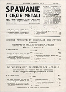 Spawanie i Cięcie Metali 1931 nr 9
